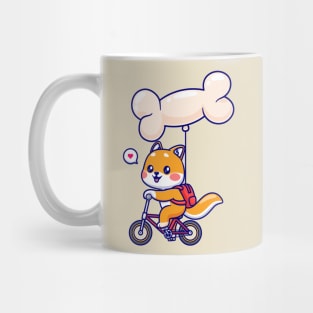 Cute Shiba Inu Dog Riding Bicycle With Bone Balloon Cartoon Mug